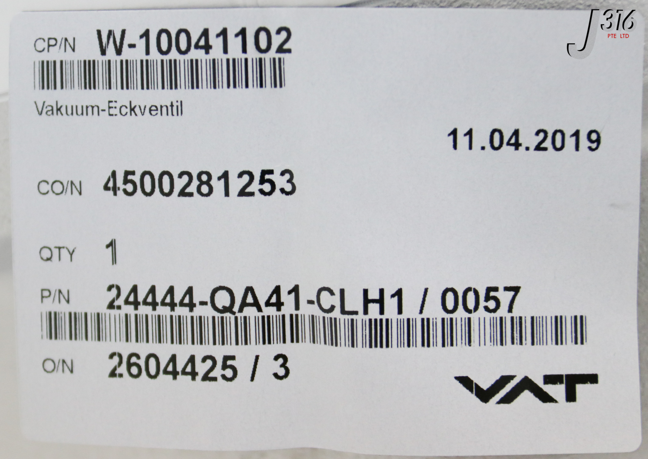 31107 VAT RIGHT ANGLE VACUUM VLV, VUVG-L14-M32-MT-G18-1R8L-CS